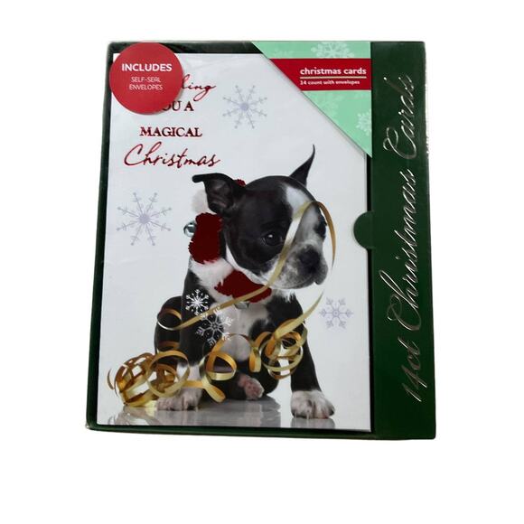 Christmas Cards Boxed Boston Terrier Puppy New in Box - Picture 1 of 4